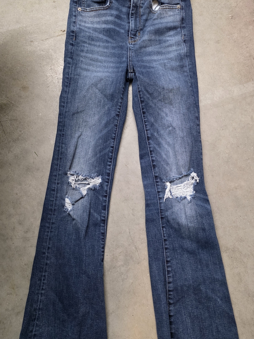 American Eagle Outfitters Distressed Dark Blue Flare Jeans